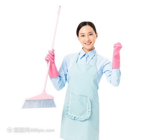 家政服務女性掃地加油手勢